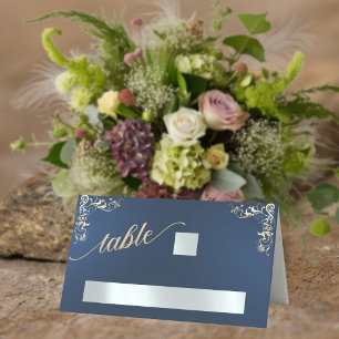 Vintage Border & Heart Monogram - Blue Place Card