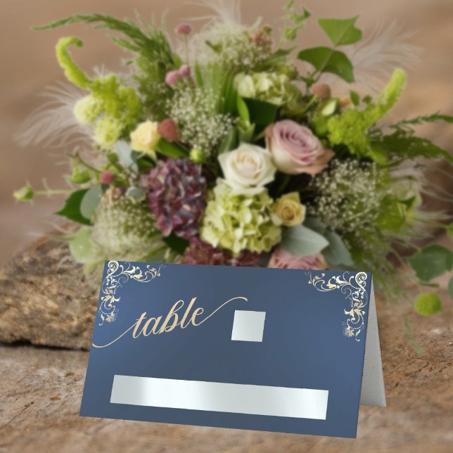 Vintage Border & Heart Monogram - Blue Place Card (Creator Uploaded)