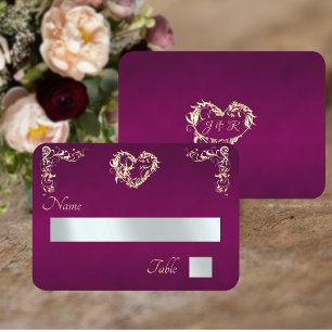 Vintage Border & Monogram - Plum Place Card