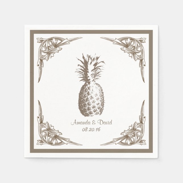 Vintage Border Pineapple Wedding Napkin (Front)