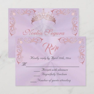 Vintage Border Quinceanera - Lavender/Rose Gold RSVP Card