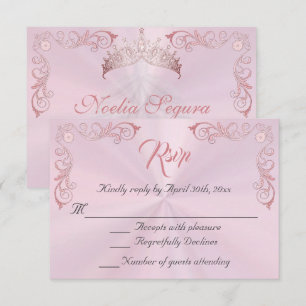 Vintage Border Quinceanera - Pastel Pink/Rose Gold RSVP Card