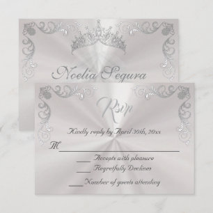 Vintage Border Quinceanera - Pearl White/Silver RSVP Card