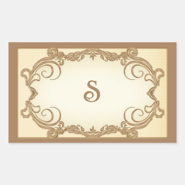 Vintage border with initial rectangular sticker (Front)