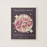 Vintage born in 1955 69th 70th birthday jigsaw puzzle<br><div class="desc">Retro Vintage-style Puzzle as a 70th birthday gift! Get ready to groove under the disco ball,  with a splash of light pink tones and a groovy vintage "1955" script on a dark purple toned background.</div>
