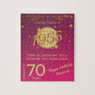 Vintage born in 1955 70th birthday party gift pink jigsaw puzzle