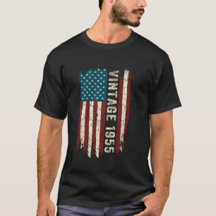 Vintage Born In 1955 American Flag 70th Birthday 7 T-Shirt