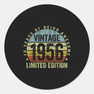 Vintage Born In 1956 Retro 70th Birthday 70 Years  Classic Round Sticker