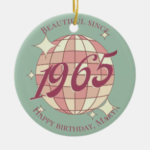 Vintage born in 1965 60th birthday teal ceramic tree decoration