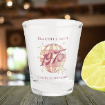 Vintage born in 1975 50th 49th birthday shot glass<br><div class="desc">Shotglass as a 50th birthday gift! A disco ball,  with a splash of light pink tones and a groovy vintage "1975" script with a customisable text.</div>