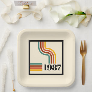 Vintage Born in 1987 Retro 40th Birthday Paper Plate