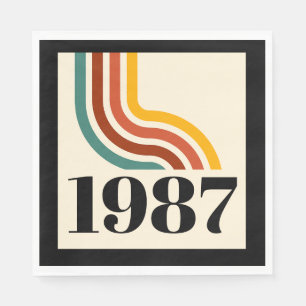 Vintage Born in 1987 Retro Stripe 40th Birthday Napkin