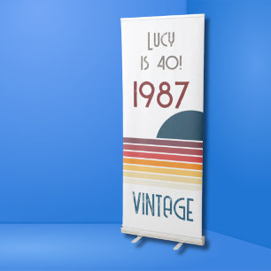 Vintage Born in 1987 Retro Stripe 40th Birthday Retractable Banner