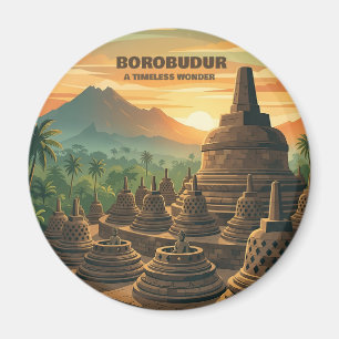Vintage Borobudur Temple Indonesia Sunrise Travel  Magnet