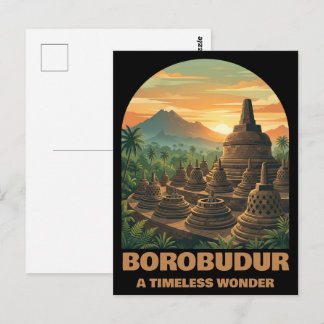Vintage Borobudur Temple Indonesia Sunrise Travel  Postcard