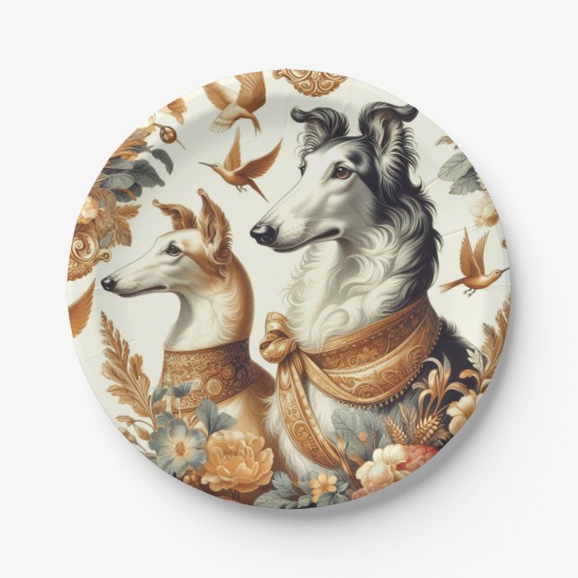 Vintage Borzoi Dog Illustration Paper Plate (Front)