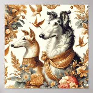 Vintage Borzoi Dog Illustration Poster