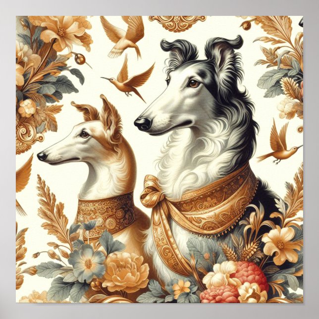 Vintage Borzoi Dog Illustration Poster (Front)