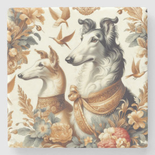 Vintage Borzoi Dog Illustration Stone Coaster