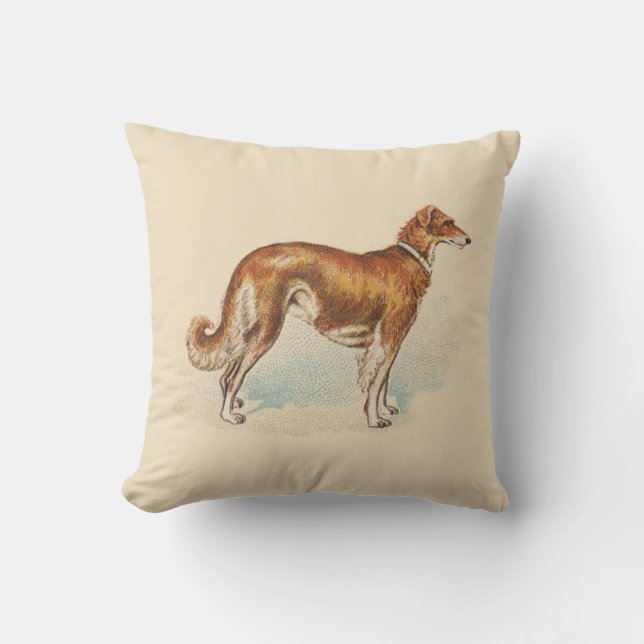 Vintage Borzoi Elegant Print Soft Pink Cushion (Front)
