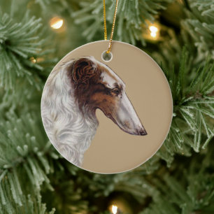 Vintage Borzoi Head Christmas Ornament