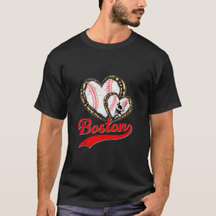 Vintage Boston Baseball Leopard Heart Baseball Fan T-Shirt