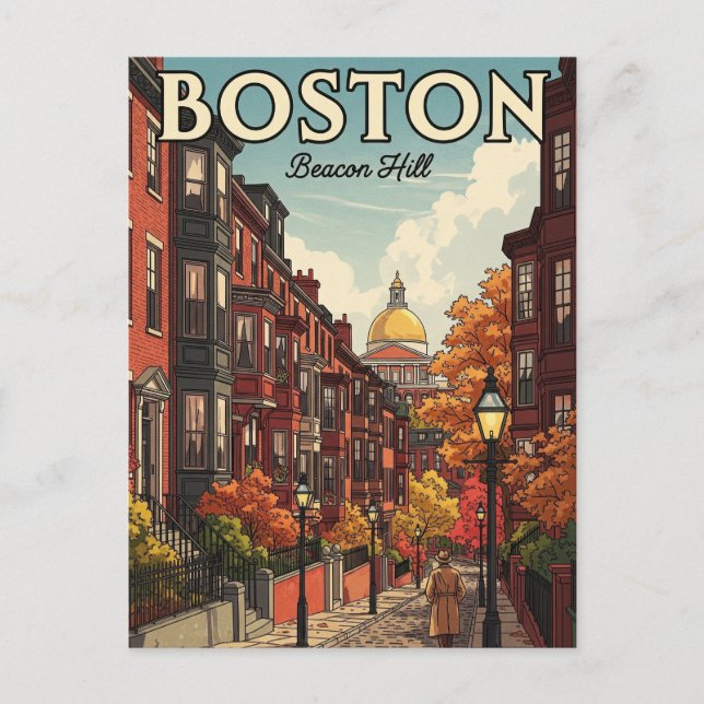 Vintage Boston Beacon Hill Travel Postcard (Front)