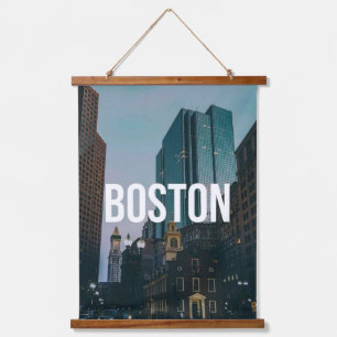 Vintage Boston Cityscape Print - Historic Architec Hanging Tapestry
