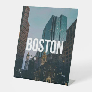 Vintage Boston Cityscape Print - Historic Architec Pedestal Sign