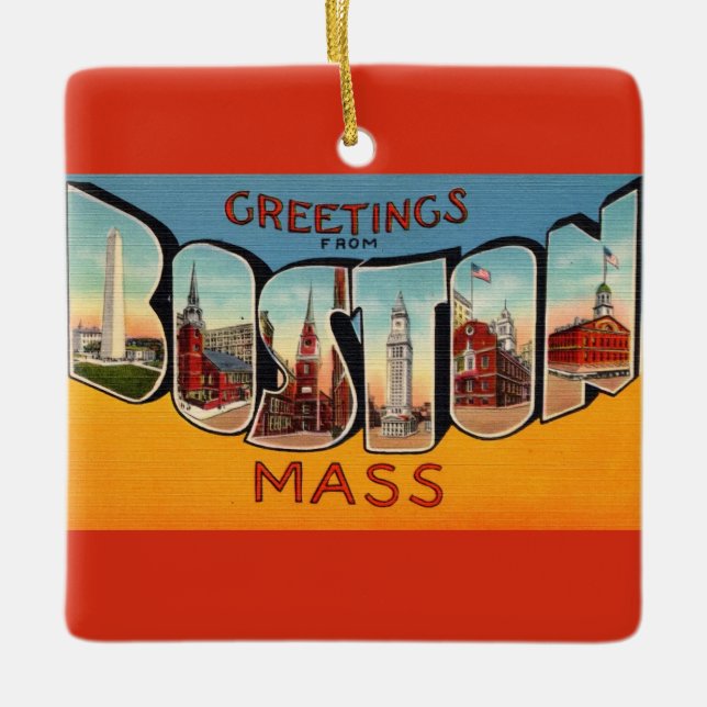 Vintage Boston Greeting Ceramic Ornament (Front)