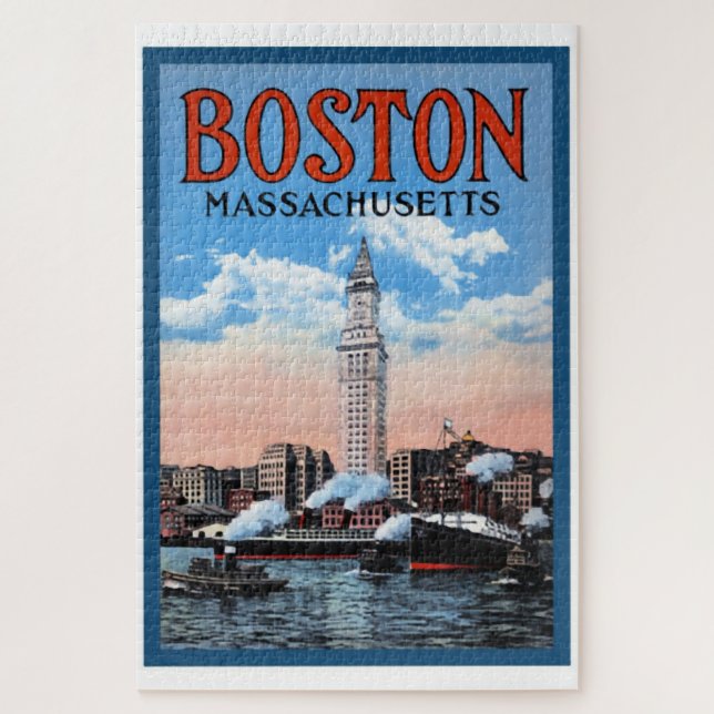 Vintage Boston Harbour Massachusetts Travel Poster Jigsaw Puzzle (Vertical)