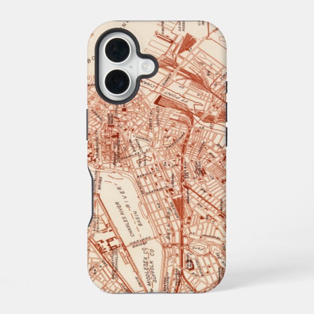 Vintage Boston Map iPhone 16 Case (Back)