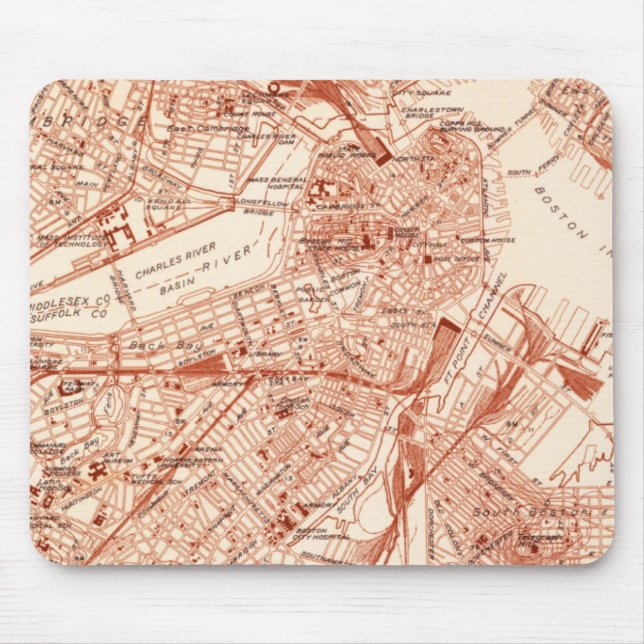 Vintage Boston Map Mouse Mat (Front)