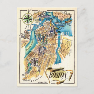 Vintage Boston Map Postcard