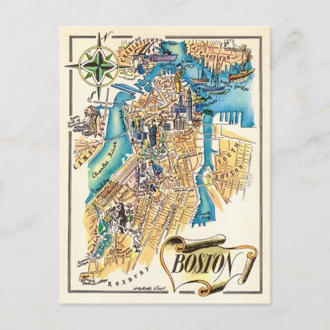 Vintage Boston Map Postcard (Front)