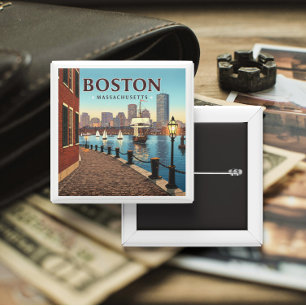 Vintage Boston Massachusetts 15 Cm Square Badge