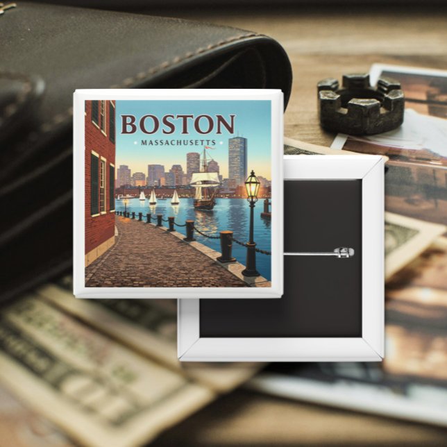 Vintage Boston Massachusetts 15 Cm Square Badge (Creator Uploaded)