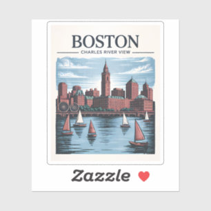 Vintage Boston Massachusetts Cityscape & Sailboats