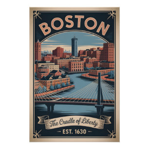 Vintage Boston Massachusetts Cradle of Liberty Poster