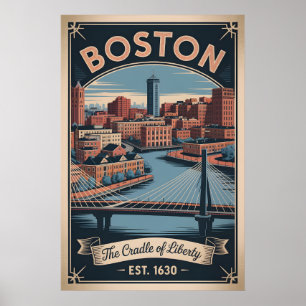 Vintage Boston Massachusetts Cradle of Liberty Poster