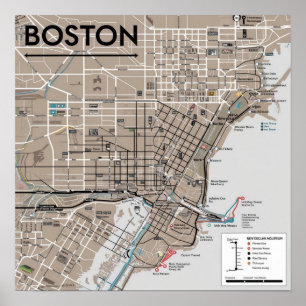 Vintage Boston Massachusetts Map, Boston Ma Us Map Poster