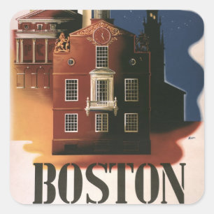 Vintage Boston, Massachusetts Paul Revere's Ride Square Sticker