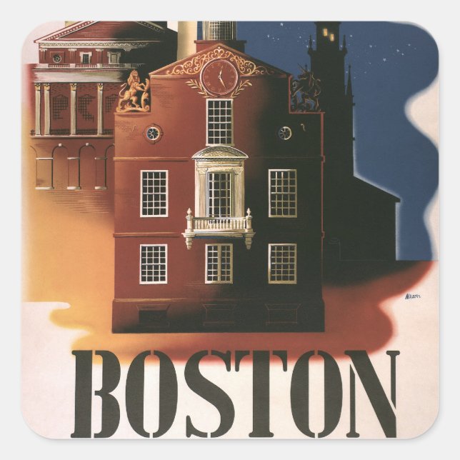 Vintage Boston, Massachusetts Paul Revere's Ride Square Sticker (Front)