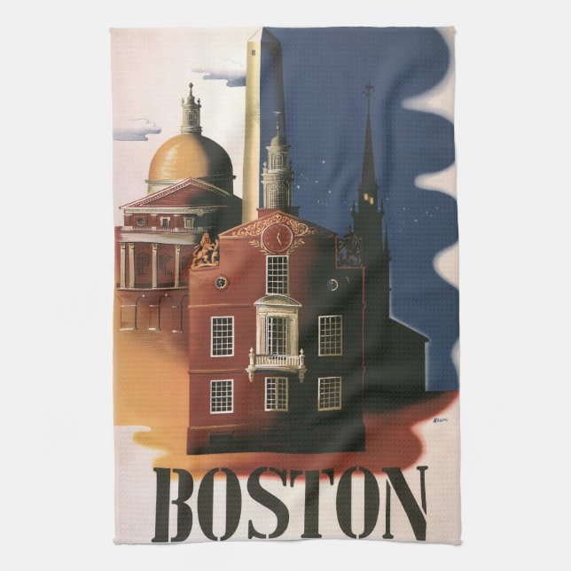 Vintage Boston, Massachusetts Paul Revere's Ride Tea Towel (Vertical)