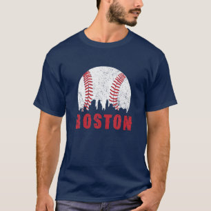Vintage Boston Skyline Baseball Throwback For Red T-Shirt