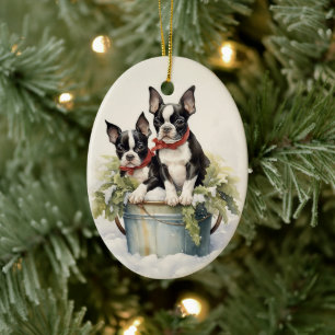 Vintage Boston Terrier Christmas Ceramic Tree Decoration