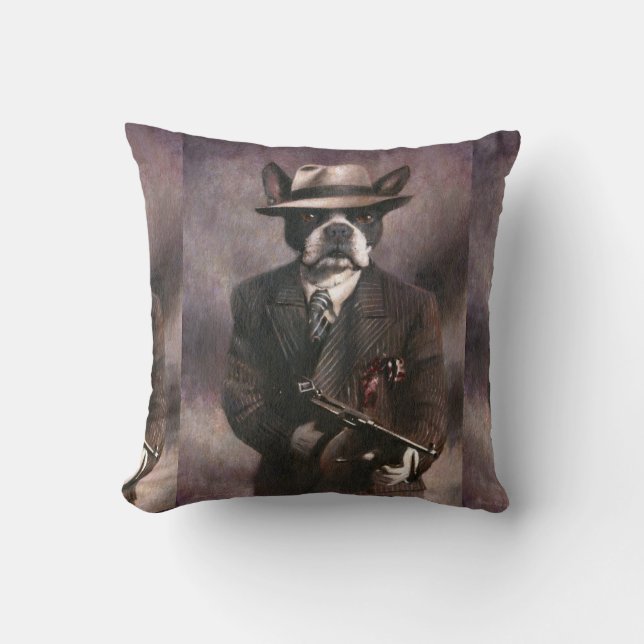 Vintage Boston Terrier Gangster Throw Cushion (Front)