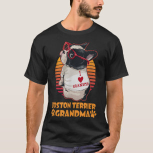 Vintage Boston Terrier Grandma Wear Sunglasses Dog T-Shirt