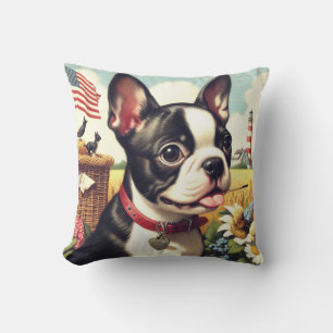 Vintage Boston Terrier Illustration Cushion