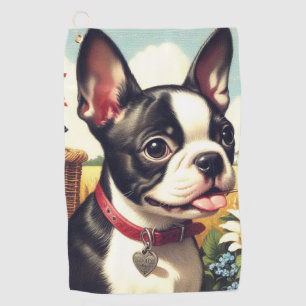 Vintage Boston Terrier Illustration Golf Towel